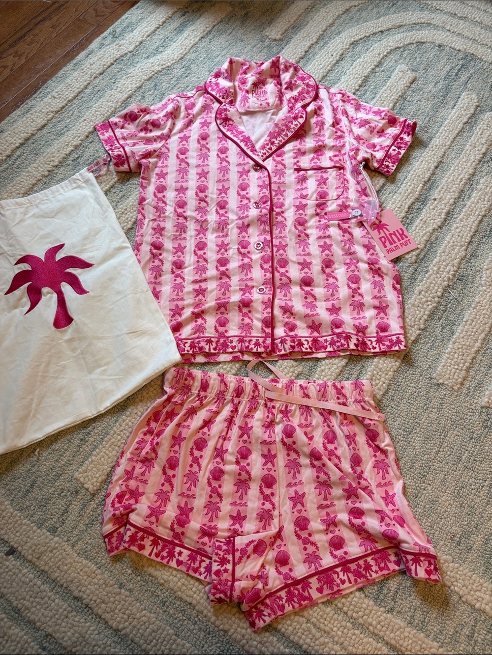 PINK Palm puff pajamas brand new. Comes with bag!